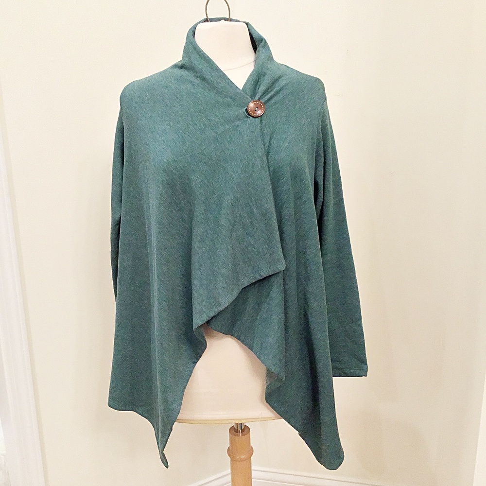 Bobeau One Button Fuzzy Fleece Wrap Cardigan